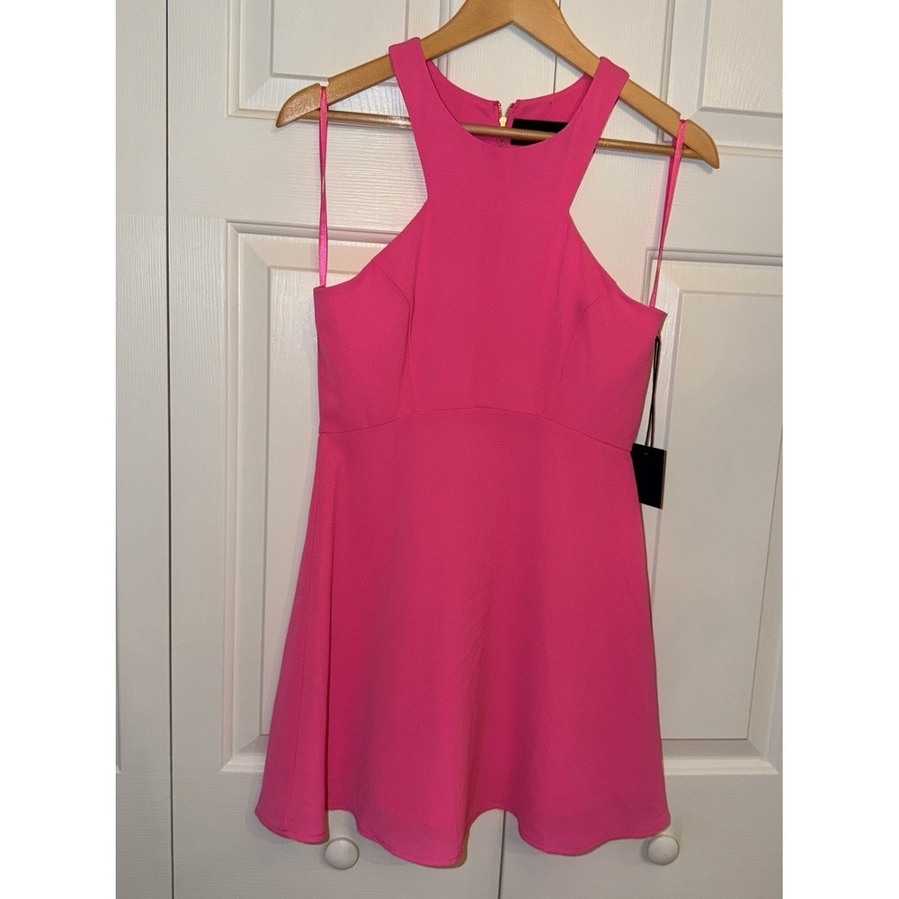 NBD x NAVEN twins‎ Pink A-Line Short Dress Halter Strappy Sleeveless Zip S